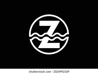 Initial Z monogram alphabet in a circle with water waves. Water wave logo design. Logo for the ocean, sea-related business, and company identity