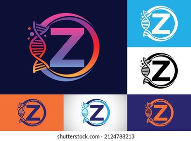 Initial Z monogram alphabet in a circle with DNA. Genetics logo design concept. Logo for medicine, science, laboratory, business, and company identity