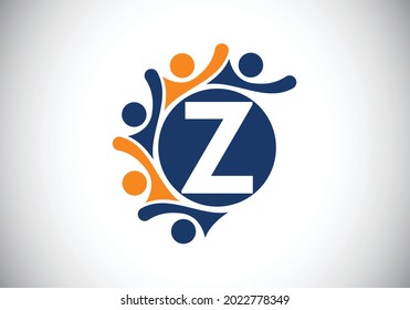 Alfabeto monograma Z inicial con personas conectadas. Equipo, símbolo del logotipo de cooperación. emblema de letra. Logo para la colaboración empresarial y un gran trabajo