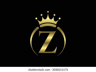 Initial Z monogram alphabet with a crown. Royal, King, queen luxury symbol. Font emblem. Modern luxury brand element sign. Vector illustration.
