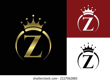 Initial Z monogram alphabet with a crown. Royal, King, queen luxury symbol. Font emblem.