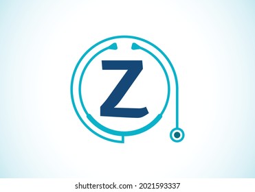 Initial Z monogram alphabet with doctor stethoscope. Vector stethoscope logo or icon. Logo for medical and pharmaceutical business and company identity