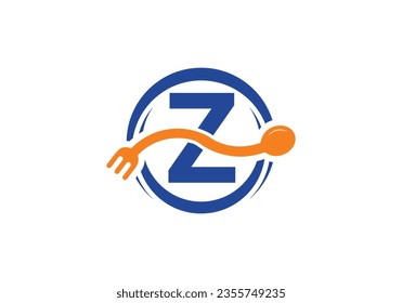 Initial Z monogram alphabet with a fork, spoon, logo. Café Icon, Restaurant, Cooking Business Vector