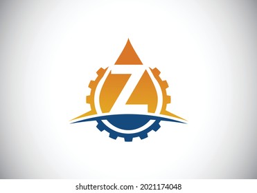 Alfabeto monograma Z inicial con oscilación de engranajes y aceite. Concepto del logotipo del petróleo y el gas. emblema de letra. Logo vectorial moderno para negocios petroleros e identidad de la empresa