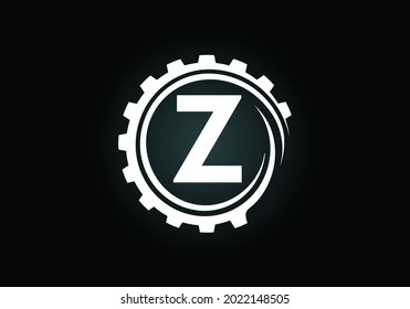 Initial Z monogram alphabet in a gear spiral. Gear engineer logo design. Logo for automotive, mechanical, technology, setting, repair business, and company identity