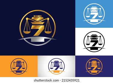 Alfabeto monograma Z inicial con símbolo de signo de escala de ley. Plantilla de diseño de logotipo de vectores de oficina de ley
