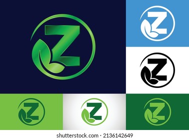 Initial Z monogram alphabet with leaf. Eco-friendly logo concept. Font emblem. Modern vector logo for ecological business and company identity
