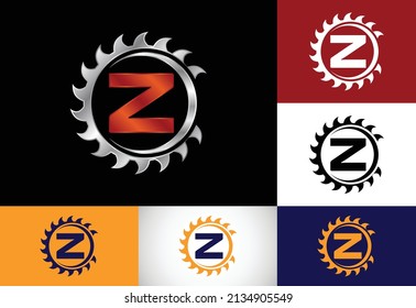 Initial Z monogram alphabet with the saw blade. Carpentry, woodworking logo design. Font emblem. Modern vector logo for sawmill business and company identity
