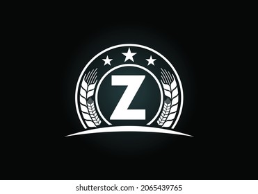 Initial Z monogram alphabet symbol design incorporated with Wheat, barley, or rye. Agriculture logo concept. Font emblem. Logo for agriculture business and company identity