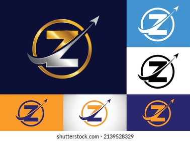 Initial-Z-Monogramm-Alphabet-Symbol-Design mit dem Pfeil integriert. Logo-Konzept für Finanzen oder Erfolg. Schriftemblem. Logo für Rechnungslegung und Unternehmensidentität