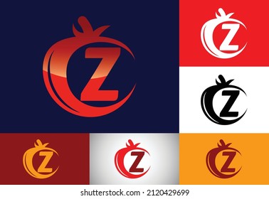 Initial Z monogram alphabet with tomato. Tomato logo design template. Font emblem. Modern vector logo for organic food business, and company identity