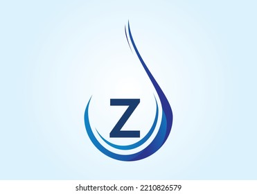 Alfabeto monograma Z inicial con gota de agua en una espiral. Plantilla vectorial de diseño de logotipo de cascada. emblema de letra. 