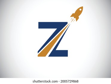 Initial Z monogram letter alphabet with a Rocket logo design. Rocket icon. Font emblem. Modern vector logotype for business and company identity.