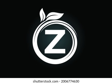 Alfabeto monograma Z inicial en una espiral con hojas verdes. emblema de letra. Símbolo de signo de icono de la naturaleza. Diseño de logotipo vectorial moderno para la atención de la salud empresarial, la naturaleza, la granja y la identidad de la empresa.