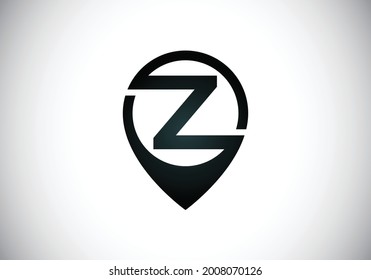 Initial Z monogram letter alphabet with location icon pin sign. Font emblem. Navigation map, GPS, direction, place, compass, contact, search concept. Modern vector logo design for business and company