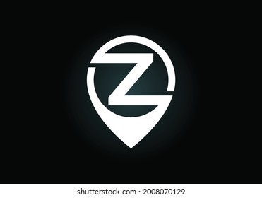 Initial Z monogram letter alphabet with location icon pin sign. Font emblem. Navigation map, GPS, direction, place, compass, contact, search concept. Modern vector logo design for business and company