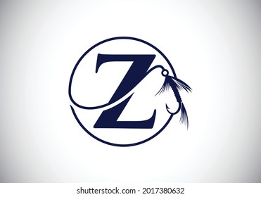 Initial Z monogram letter alphabet with fishing Hook. Fishing logo concept vector illustration. Modern logo design for fishing shop, business, and company identity.