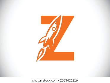 Initial Z monogram letter alphabet with a Rocket logo design. Rocket icon. Font emblem. Modern vector logo for business and company identity.