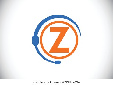 Initial Z monogram letter alphabet and support service with headphones. Headphone logo. Hotline customer advice, call center help. Modern vector logo for business and company identity.