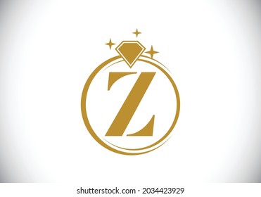 Alfabeto monograma Z inicial en un círculo con Diamante. Logo del anillo de diamantes. Concepto de diseño de logotipo de joyería. Logo vectorial moderno para identidad empresarial y de empresa.