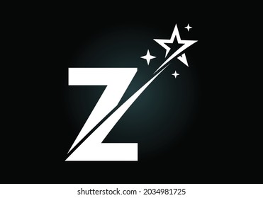 Initial Z monogram letter alphabet with swoosh and star logo icon. Abstract star logo sign symbol design. Modern vector logo for business and company identity.