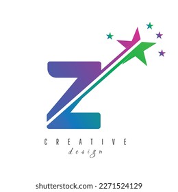 Initial Z monogram letter alphabet with swoosh and star logo icon. Abstract star logo sign symbol design. Modern vector logo for business and company