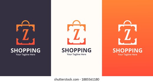 Plantilla de diseños iniciales del logotipo de Z Shop. Ilustración vectorial gráfico del concepto de diseño del logotipo combinado de letras y bolsas de compra. Perfecto para Ecommerce, venta, descuento o elemento web de tienda. Emblema de la empresa