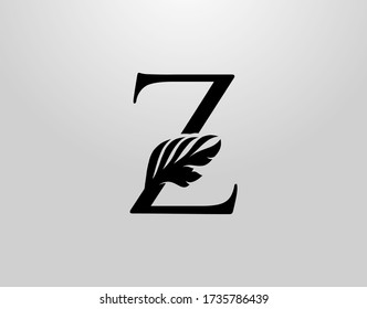 Initial Z Swirl Logo. Classic Z Letter Design Vector with Black Color and Floral Hand Drawn.
