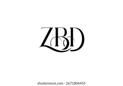 Diseño inicial del logotipo de la letra ZBD. Diseño elegante del logotipo del monograma con los Elementos decorativos y la tipografía