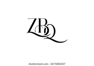 Diseño inicial del logotipo de la letra ZBQ. Diseño elegante del logotipo del monograma con los Elementos decorativos y la tipografía
