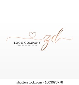 Initial ZD beauty monogram and elegant logo design, handwriting logo of initial signature, wedding, fashion, floral and botanical with creative template.