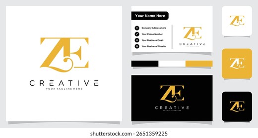 Design inicial do logotipo ZE ou EZ com modelo de design de cartão de visita