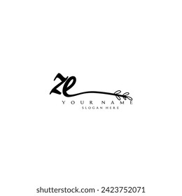 Initial ZE logo handwriting floral typography ornament