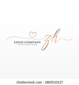 Monograma inicial de belleza ZH y diseño elegante de logotipo, logotipo de escritura a mano de firma inicial, boda, moda, floral y botánica con plantilla creativa.