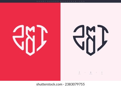 initial ZI letters with red heart and love logo flat icon monogram concept
