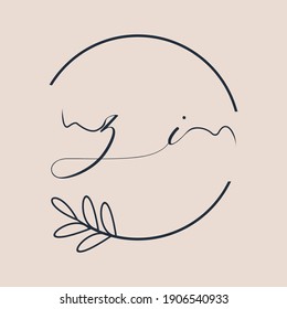 Initial ZI logo Handwriting floral and botanical vector