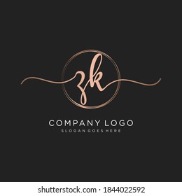 Initial ZK beauty monogram and elegant logo design, handwriting logo of initial signature, wedding, fashion, floral and botanical with creative template.