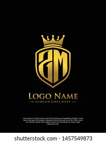 initial ZM letter with shield style logo template vector