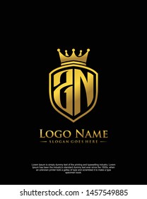 initial ZN letter with shield style logo template vector