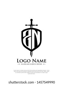 initial ZN letter with shield style logo template vector