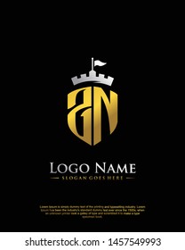 initial ZN letter with shield style logo template vector
