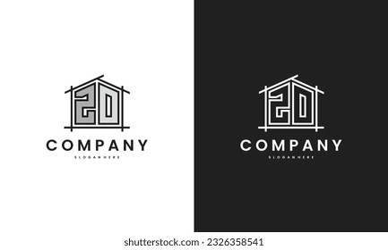 Logo inicial de ZO home con elemento de casa creativo en estilo de arte de línea plantilla de diseño vectorial