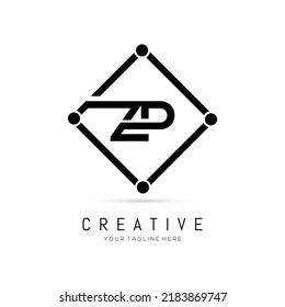  Initial ZP Black Letter Logo Design with Black Square Vector Illustration Template.