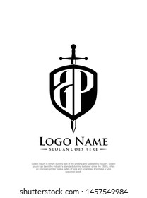 initial ZP letter with shield style logo template vector