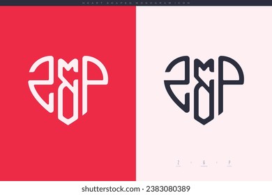initial ZP letters with red heart and love logo flat icon monogram concept