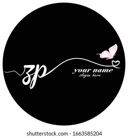 Initial ZP logo handwriting vector butterfly illustration