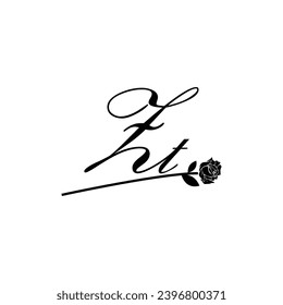 Initial ZT handwriting flower typography ornament modern