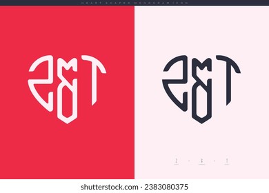 initial ZT letters with red heart and love logo flat icon monogram concept