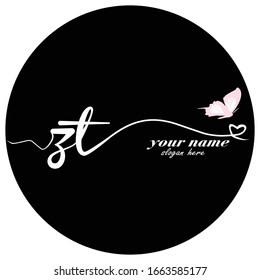 Initial ZT logo handwriting vector butterfly illustration