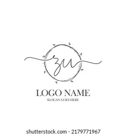 Initial ZU beauty monogram and elegant logo design, handwriting logo of initial signature, wedding, fashion, floral and botanical with creative template.
